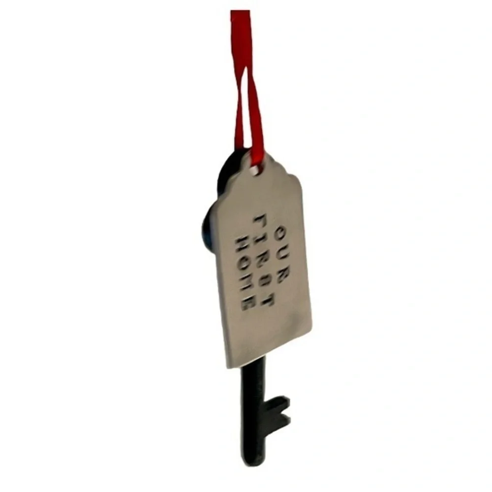Handmade stamped‎ silver tag iron skeleton key holiday house warming ornament